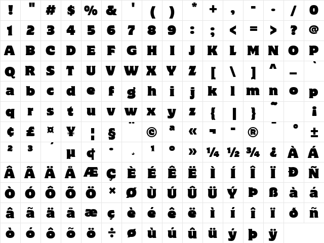 Motter Corpus ITC TT Regular  glyph index