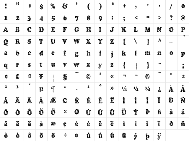 Marshmallow Cracked-Condensed Normal  glyph index