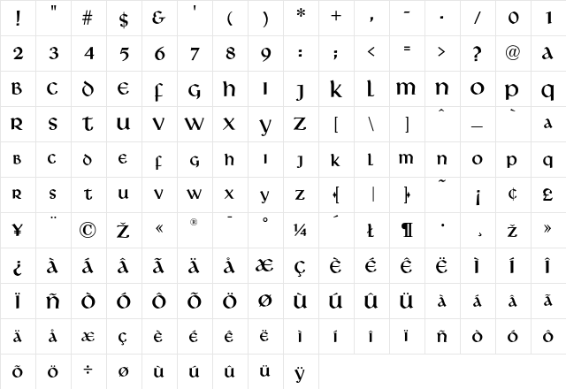 Libra Regular  glyph index