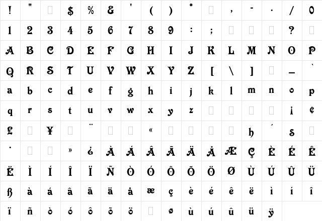 Victorian Plain  glyph index