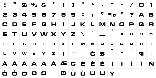 NCC1701A Regular  glyph index