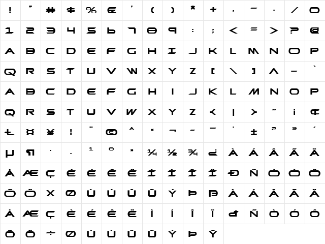 Promethean Bold Expanded Bold Expanded  glyph index