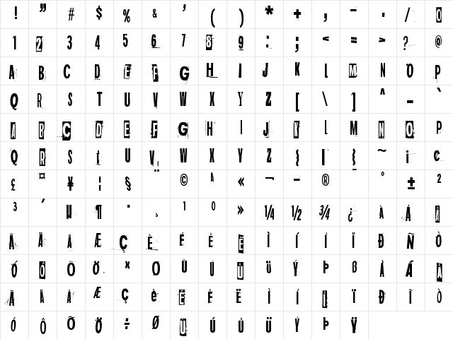 Dark monday Regular  glyph index