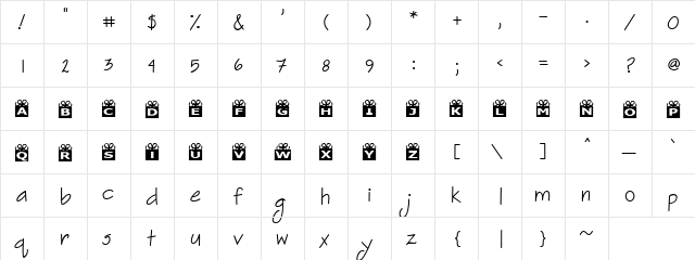 LD Presents Regular  glyph index