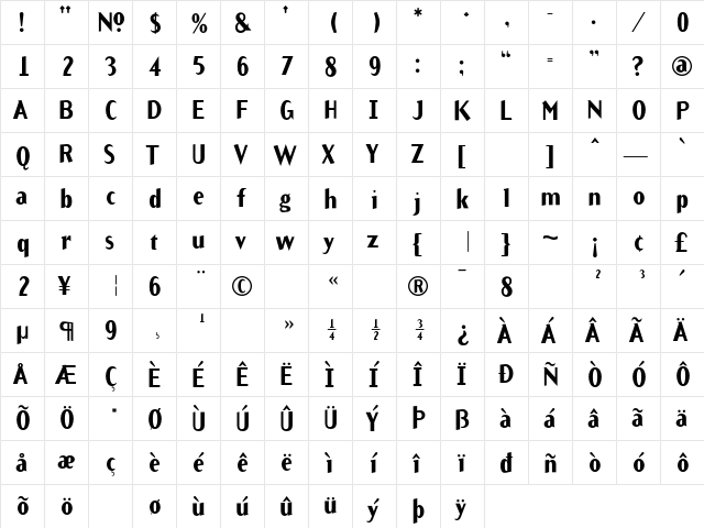 Arbitrary Bold  glyph index