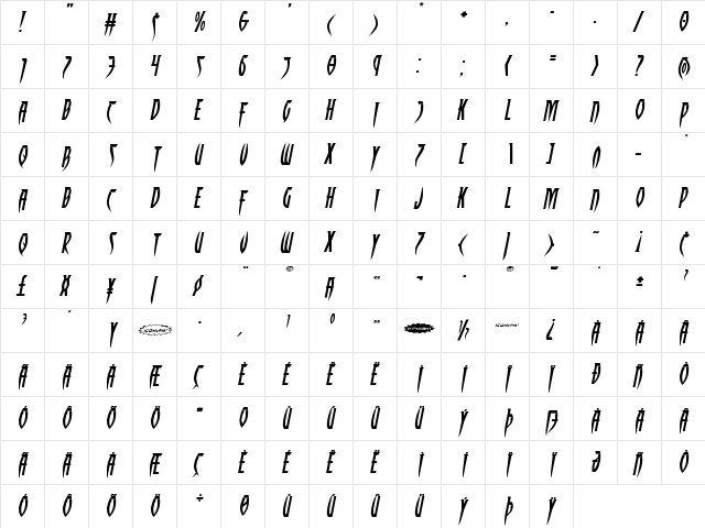 Inhumanity Extra-Expanded Italic Expanded Italic  glyph index