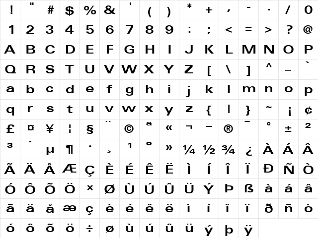 Univers63-Extended Bold  glyph index