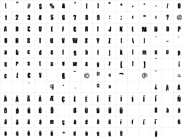 FrankBeckerRandom-ExtraBold Regular  glyph index