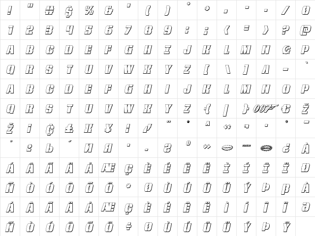 From BOND With Love 3D Italic Italic  glyph index