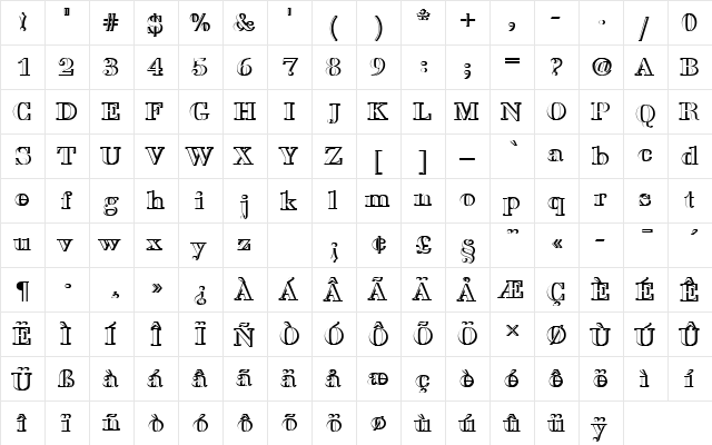 BauerBodDDemBolRe1 Regular  glyph index
