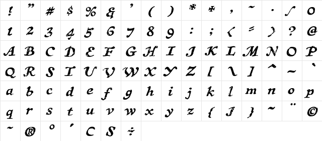 CCTreasureTroveAged Italic  glyph index