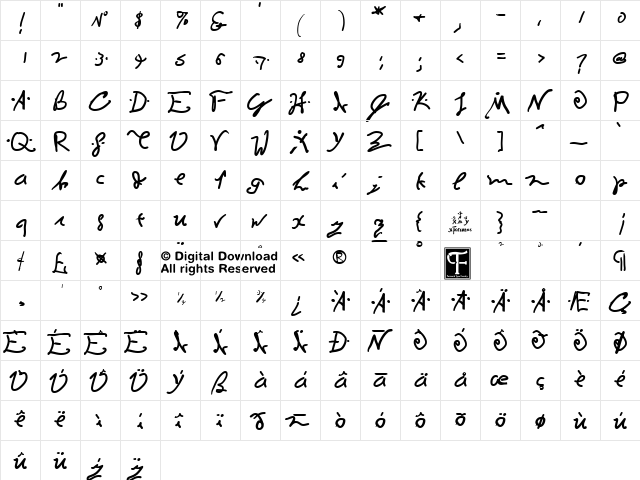 Columbus Navigator Regular  glyph index