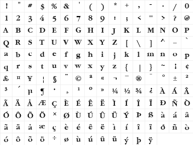 ITCGaramondHandtooled Bold  glyph index