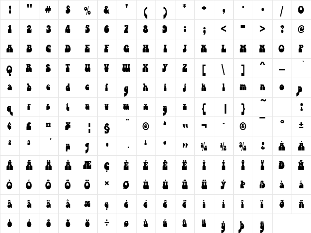 URWBodeD Regular  glyph index