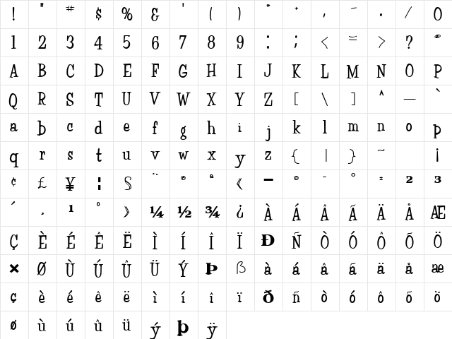 FairChild85 Bold  glyph index