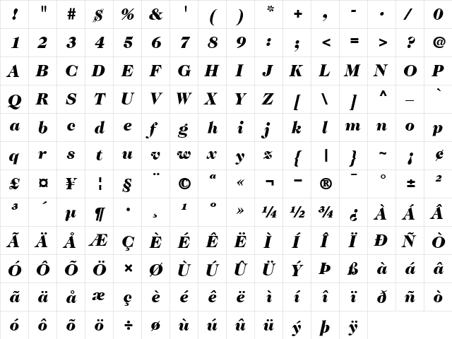 ITCCaslon224-Black BlackItalic  glyph index