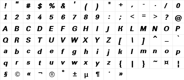 a_GroticExtraBold Italic  glyph index