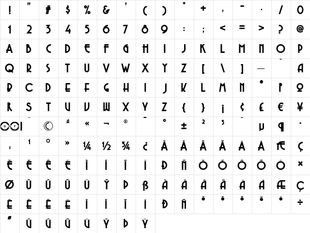 Copasetic NF Regular  glyph index
