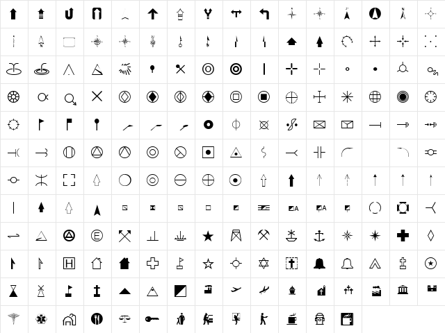 ESRI Cartography Regular  glyph index