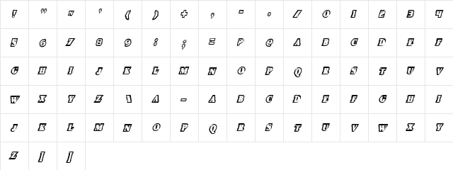 Icebox Art Condensed Italic Condensed Italic  glyph index