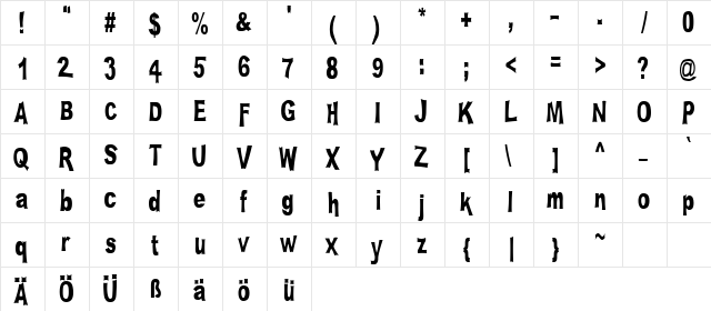 PLATSCH Regular  glyph index