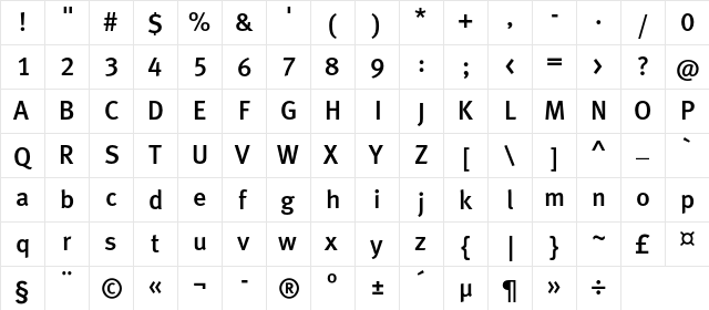MetaMediumLFC Regular  glyph index