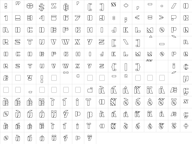 Quintanar Hollow Regular  glyph index