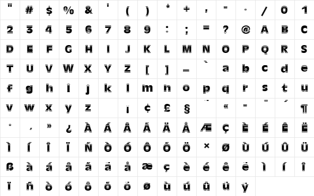 AntiqueOliTBolIn1 Regular  glyph index