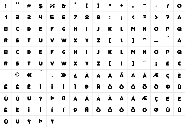 Junegull Regular  glyph index