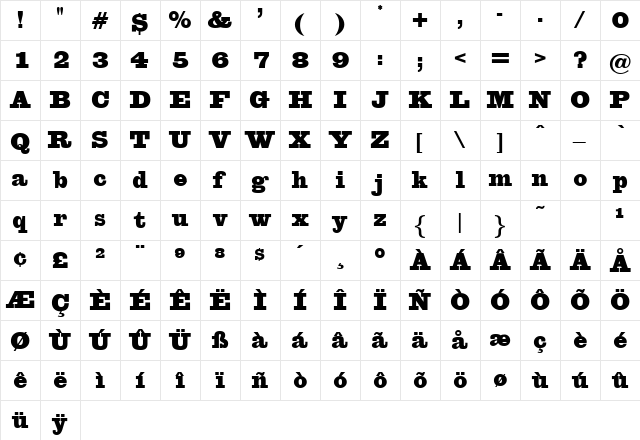 Eglentine Regular  glyph index
