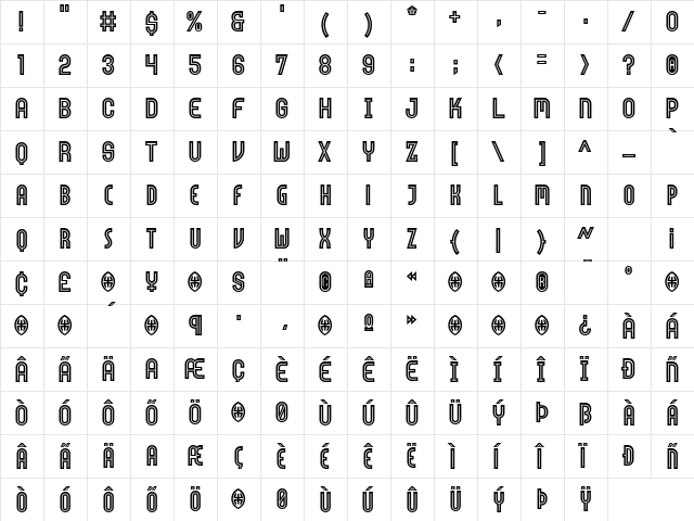 Tokyo One Regular  glyph index
