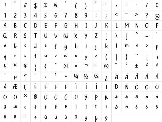 Well Bred Regular  glyph index