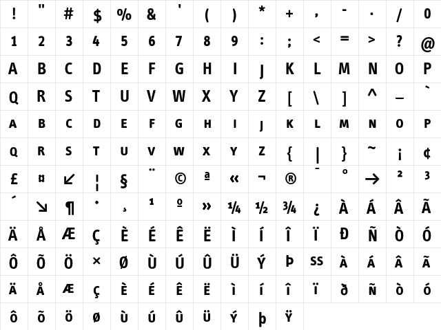 InfoText BoldCaps  glyph index