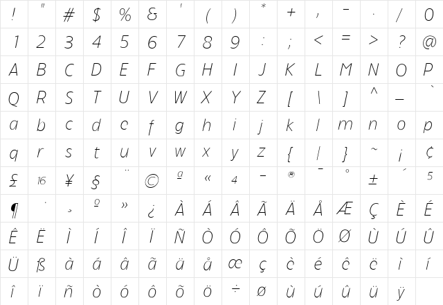 TFForever Light Italic  glyph index