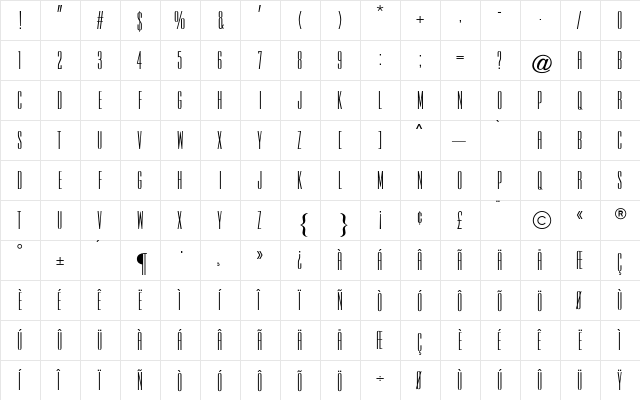 Empire CG Regular  glyph index