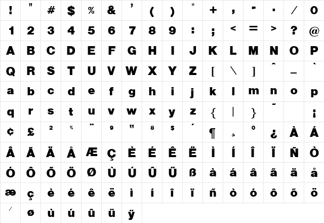 Alpist Regular  glyph index