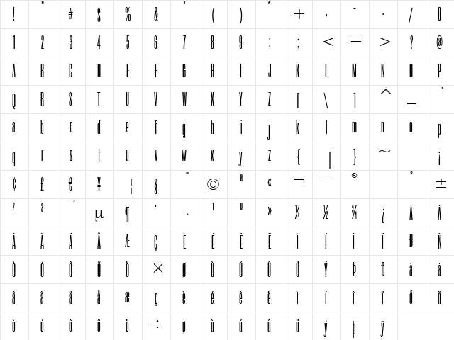 RoswellTwoITC TT Regular  glyph index