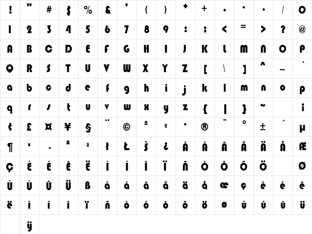 BRINLEB Regular  glyph index