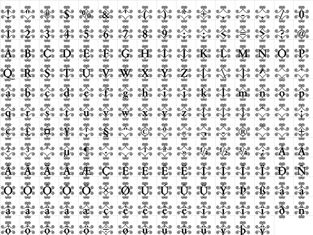 DTCGaramondM46 Regular  glyph index