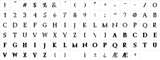 Vastantonius Medium  glyph index