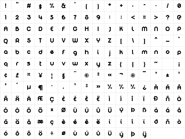 DigitalDisco Medium  glyph index