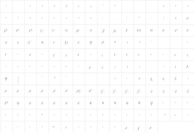Tifany Script Regular  glyph index