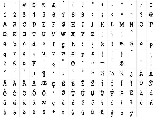 Expose-Condensed Normal  glyph index