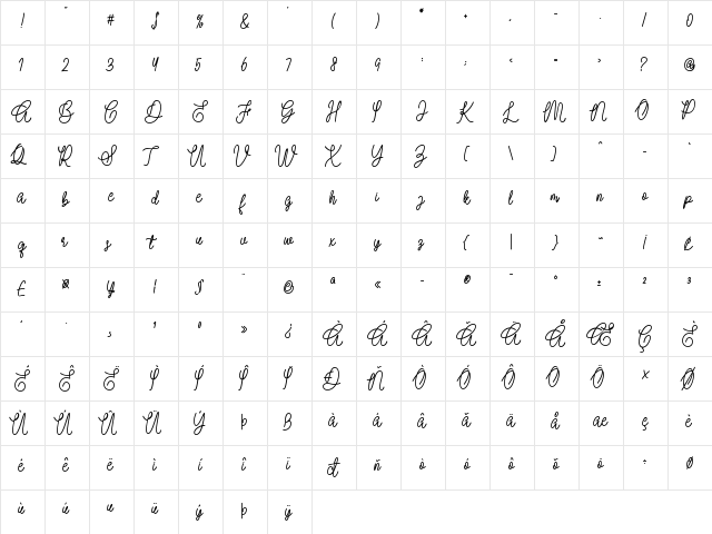 Arfellion Regular  glyph index