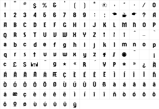 Hf American Diner Inline Regular  glyph index