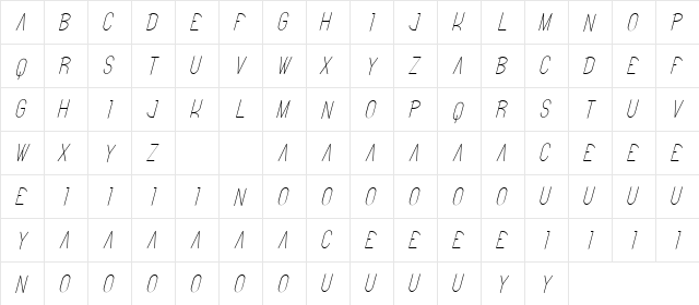 Bitter Space Demo Light Italic  glyph index