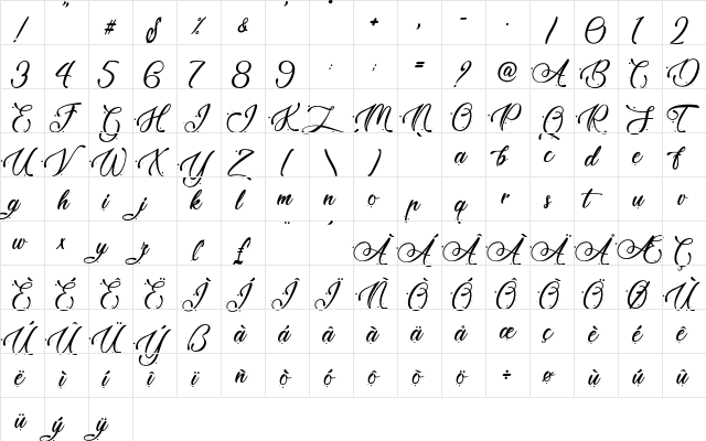 Kashmir Rosy - Personal Use Regular  glyph index