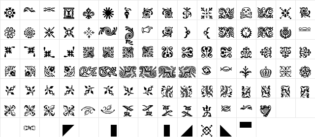 FCaslonOrnamentsITCTT Regular  glyph index