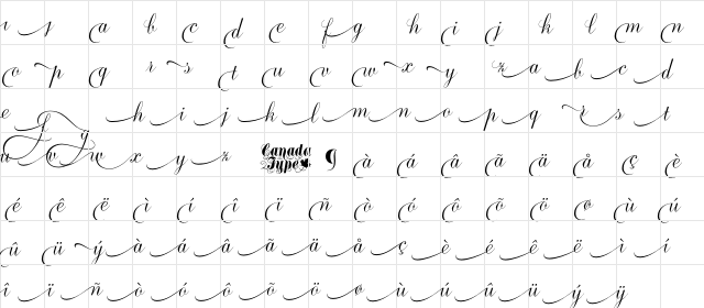 Ambassador Script Begs II Regular  glyph index