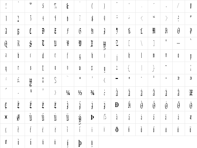 Authur Regular  glyph index